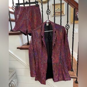 Vibrant Sequin Blazer and Shorts Mardi Gras Club Vibes size M